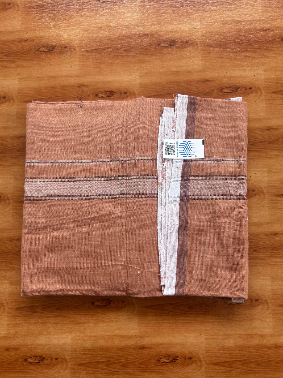 Kerala Handloom - Signature Kaitharikada - 100% Pure Cotton 2/40x26s Thread - Single Mundu / Dhoti - 1 inch White Shaded Striped Kara with Kavi colour Body - 79 KK8080 KAL