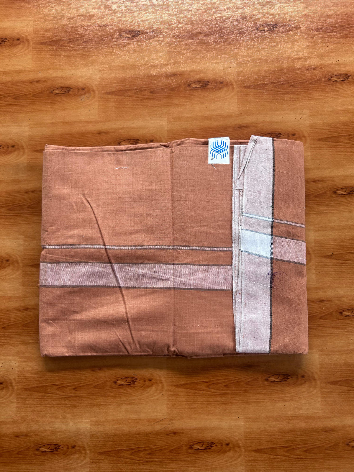 Kerala Handloom - Signature Kaitharikada - 100% Pure Cotton 2/60x40s Thread - Single Mundu / Dhoti - 1 inch White & Grey Shaded Striped Kara with Kavi colour Body - 80 KK8080 KAL