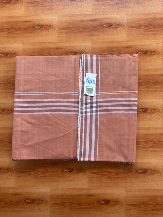 Kerala Handloom - Signature Kaitharikada - 100% Pure Cotton 2/80x2/80s Thread - Single Mundu / Dhoti - 1.5 inch White Shaded Striped Kara with Kavi colour Body - 81 KK8080 KAL