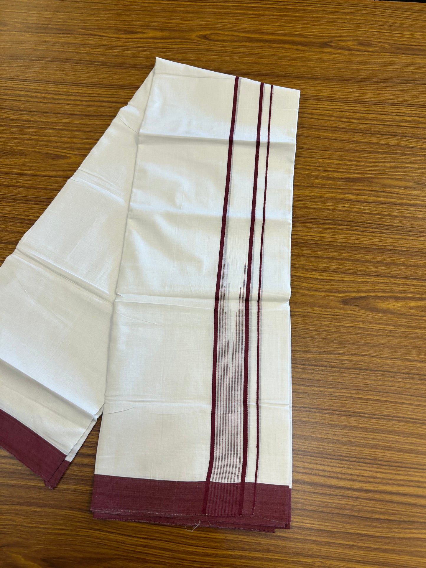 20% Discount ! Kaitharikada Balaramapuram 100% Pure Cotton Double Pure White Mundu/Dhoti - 100x80 - 1.75 inch Maroon Pink shaded striped chutty 3.90 mtr (8.5 muzham) - 58 KK5361 PMC