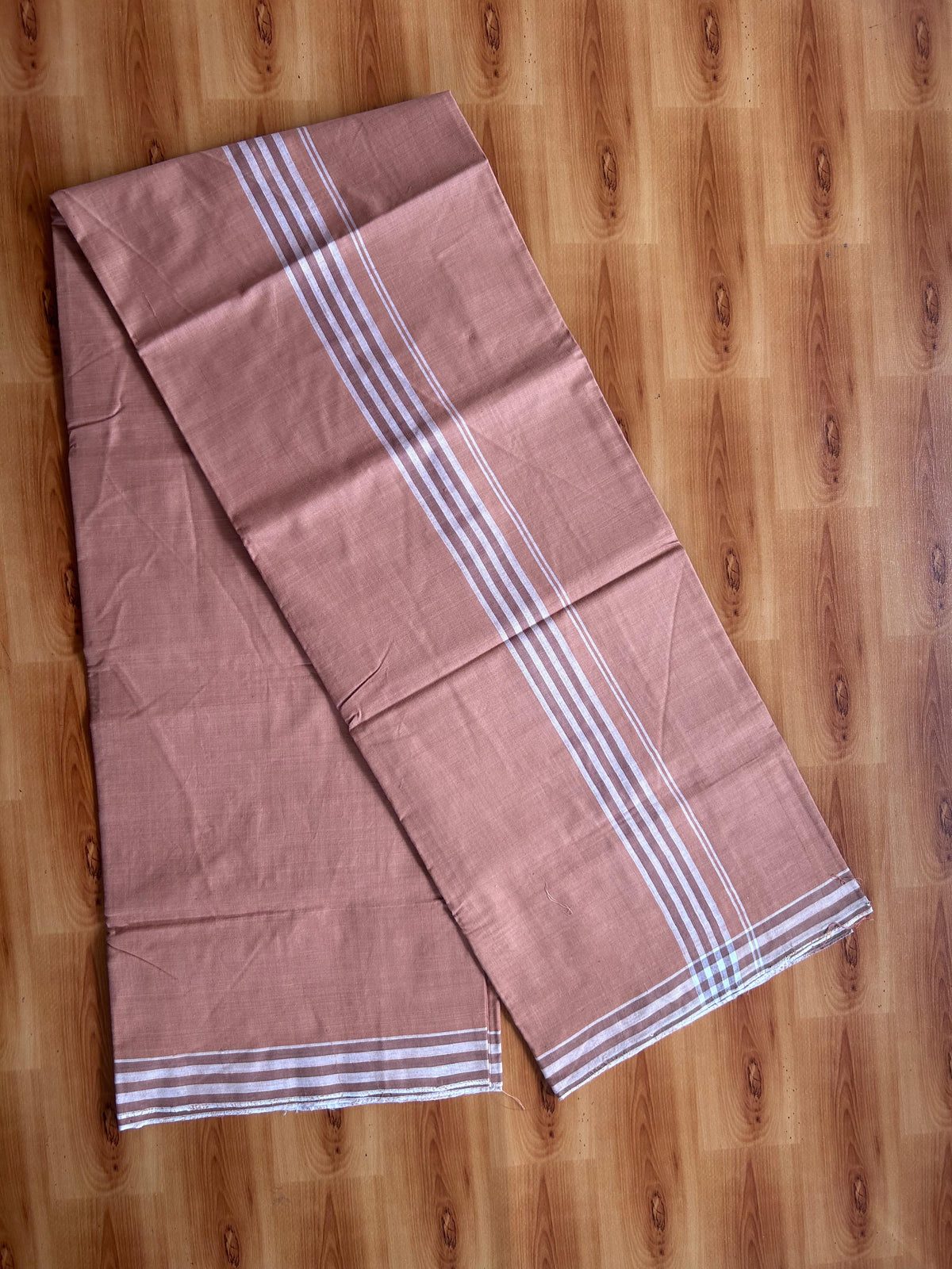 Kerala Handloom - Signature Kaitharikada - 100% Pure Cotton 2/80x2/80s Thread - Single Mundu / Dhoti - 1.5 inch White Shaded Striped Kara with Kavi colour Body - 81 KK8080 KAL