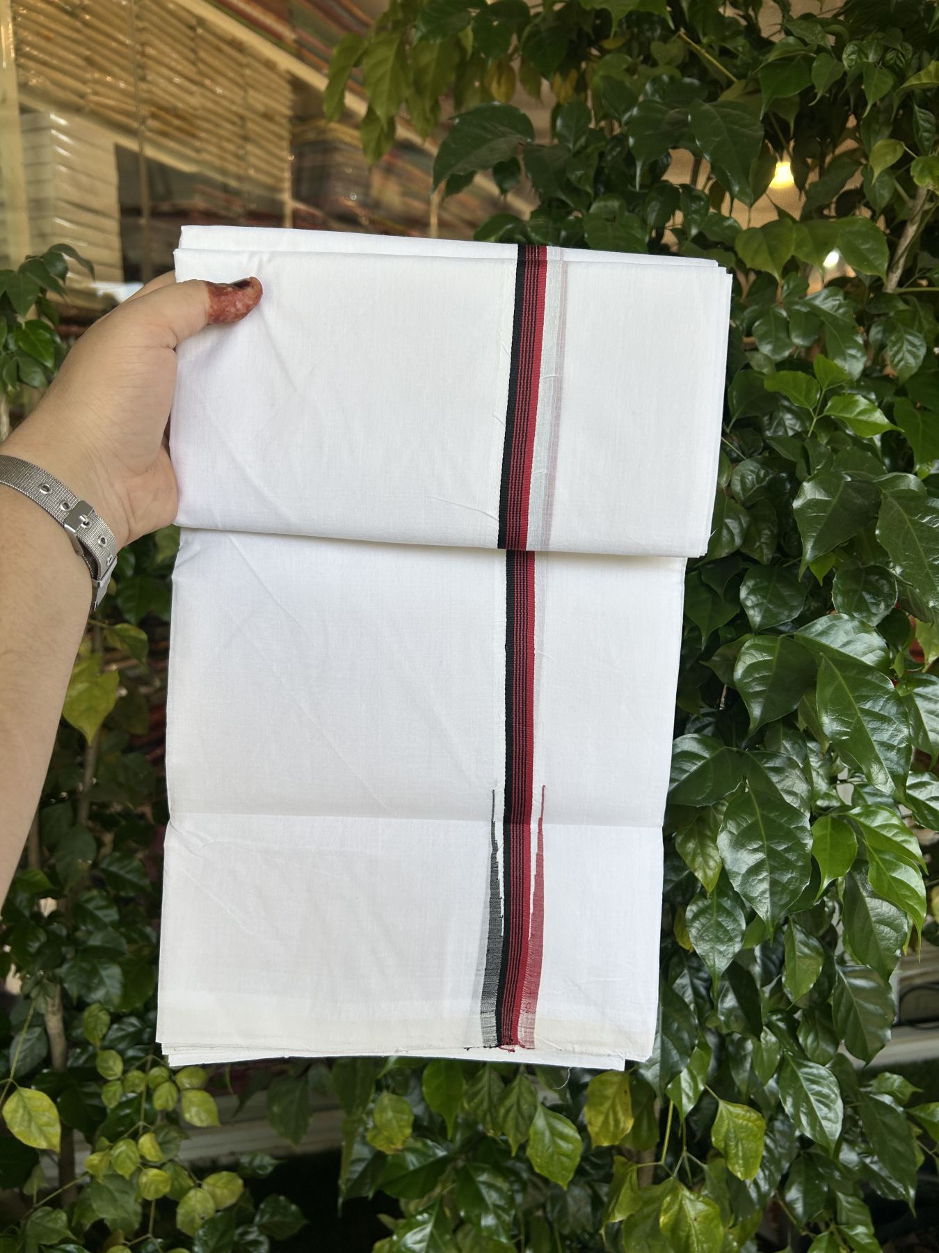 25% Disocunt!! KaithariKada Kerala Handloom Millpaav - 100% Pure Cotton Double - Mundu/Dhoti - 80x90 - 1 inch Puliyilakkara Maroon & Black Chutty Kara - 3.96 mtr (8.49 muzham) -  8 KK5337 RAM