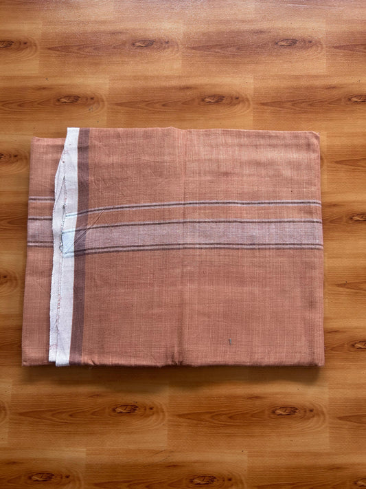 Kerala Handloom - Signature Kaitharikada - 100% Pure Cotton 2/40sx26s Thread - Single Mundu / Dhoti - 1.25 inch White & Black Shaded Striped Kara with Kavi colour Body - 82 KK8080 KAL