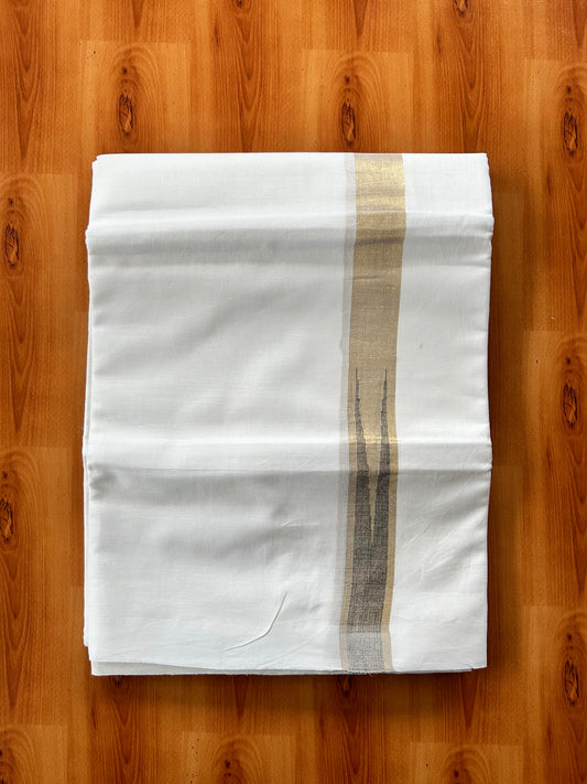 Pure White Double Mundu/Dhoti - 20% Discount ! Kaitharikada Balaramapuram 100% Cotton - 100x80 - 1 inch Puliyilakkara Gold Kasav & Black Chutty Kara 3.90 mtr (8 muzham) - 17 KK5446 VAS