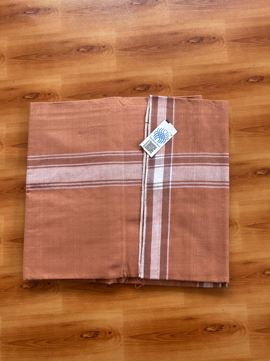 Kerala Handloom - Signature Kaitharikada - 100% Pure Cotton 2/80sx2/80s Thread - Single Mundu / Dhoti - 1.25 inch White Shaded Striped Kara with Kavi colour Body - 83 KK8080 KAL