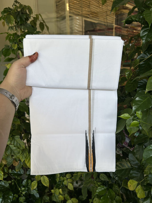 25% Disocunt!! KaithariKada Kerala Handloom Millpaav - 100% Pure Cotton Double - Mundu/Dhoti - 80x90 - 0.75 inch Puliyilakkara Black & Rusty Orange Chutty Kara - 3.96 mtr (8.49 muzham) - 3 KK5337 RAM