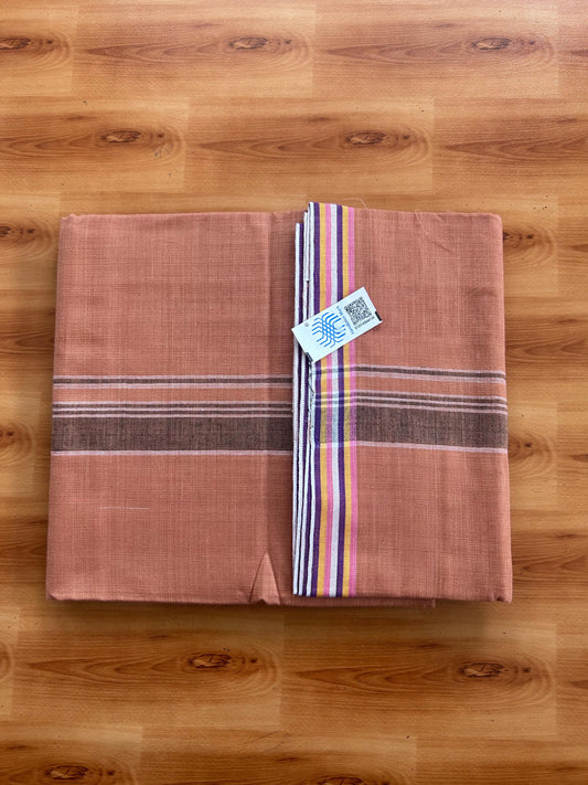 Kerala Handloom - Signature Kaitharikada - 100% Pure Cotton 2/40sx26s Thread - Single Mundu / Dhoti - 1.25 inch White & Black Shaded Striped Kara with Kavi colour Body - 84 KK8080 KAL