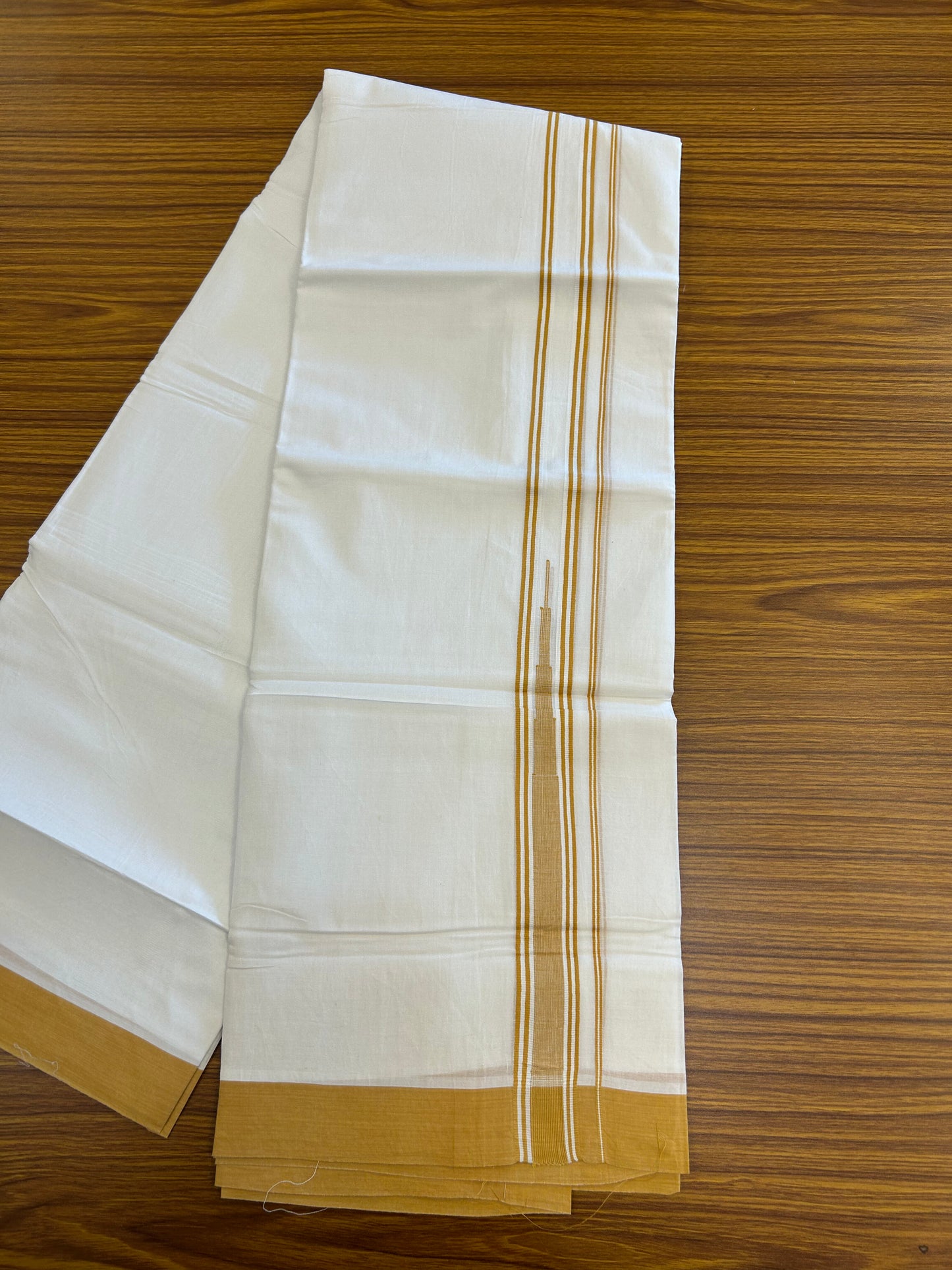 20% Discount ! Kaitharikada Balaramapuram 100% Pure Cotton Double Pure White Mundu/Dhoti - 100x80 - 1.25 inch Cadmium Orange shaded striped Temple chutty 3.90 mtr (8.5 muzham) - 124 KK5361 PMC