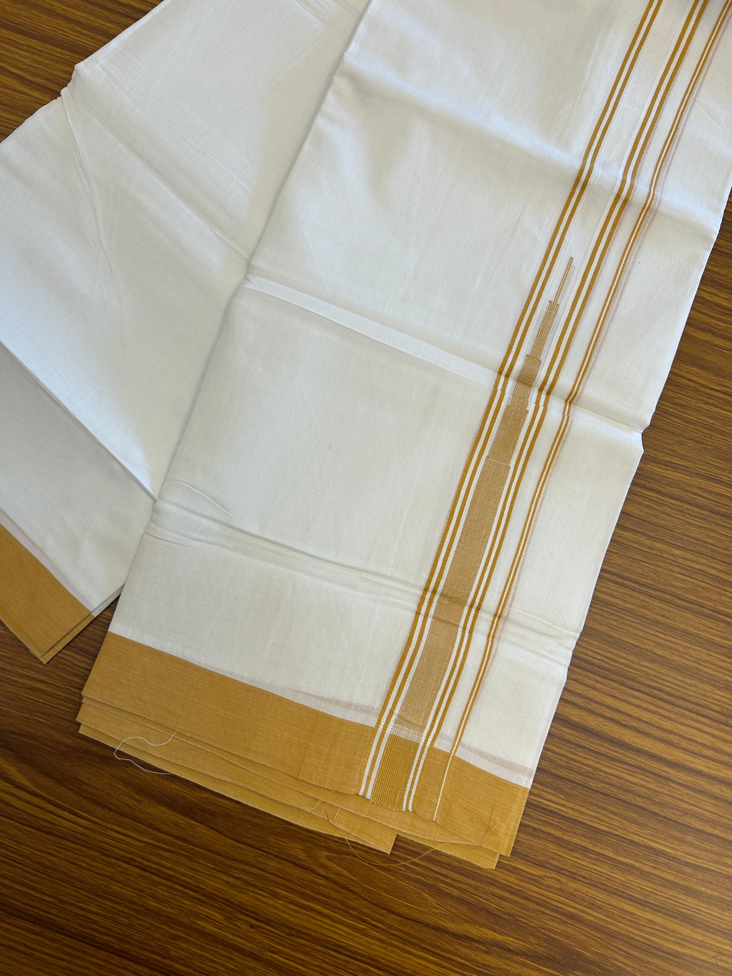 20% Discount ! Kaitharikada Balaramapuram 100% Pure Cotton Double Pure White Mundu/Dhoti - 100x80 - 1.25 inch Cadmium Orange shaded striped Temple chutty 3.90 mtr (8.5 muzham) - 124 KK5361 PMC