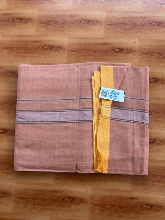 Kerala Handloom - Signature Kaitharikada - 100% Pure Cotton 2/60sx40s Thread - Single Mundu / Dhoti - 1.25 inch White & Black Shaded Striped Kara with Kavi colour Body - 85 KK8080 KAL