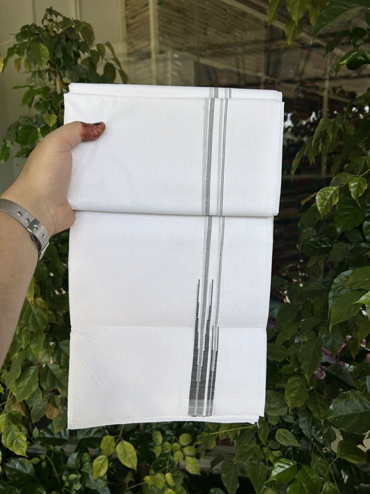 25% Disocunt!! KaithariKada Kerala Handloom Millpaav - 100% Pure Cotton Double - Mundu/Dhoti - 80x90 - 0.5 inch Puliyilakkara Black Chutty Kara - 3.56 mtr (7.63 muzham) -  2 KK5337 RAM