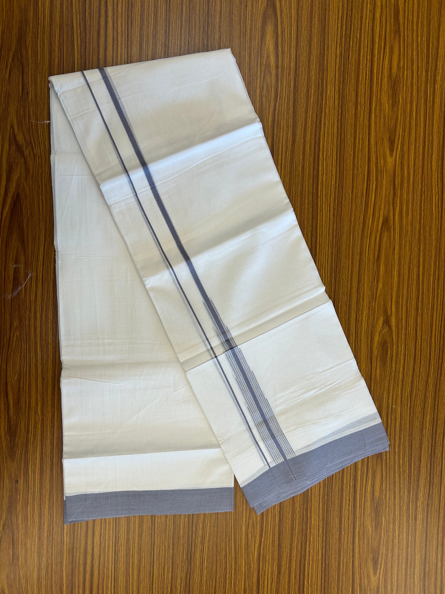 20% Discount ! Kaitharikada Balaramapuram 100% Pure Cotton Double Pure White Mundu/Dhoti - 100x80 - 1.25 inch Ash Blue Shaded Striped Chutty 3.90 mtr (8 muzham) - 74 KK5361 PMC