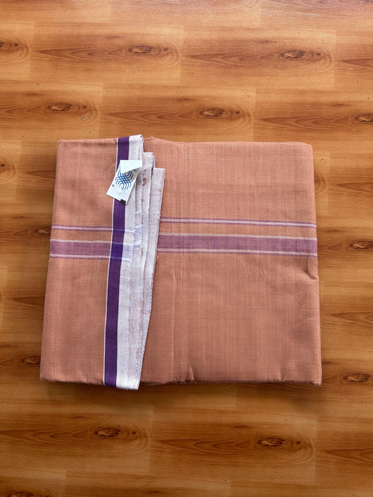 Kerala Handloom - Signature Kaitharikada - 100% Pure Cotton 2/40sx26s Thread - Single Mundu / Dhoti - 0.75 inch White & Violet Shaded Striped Kara with Kavi colour Body - 86 KK8080 KAL