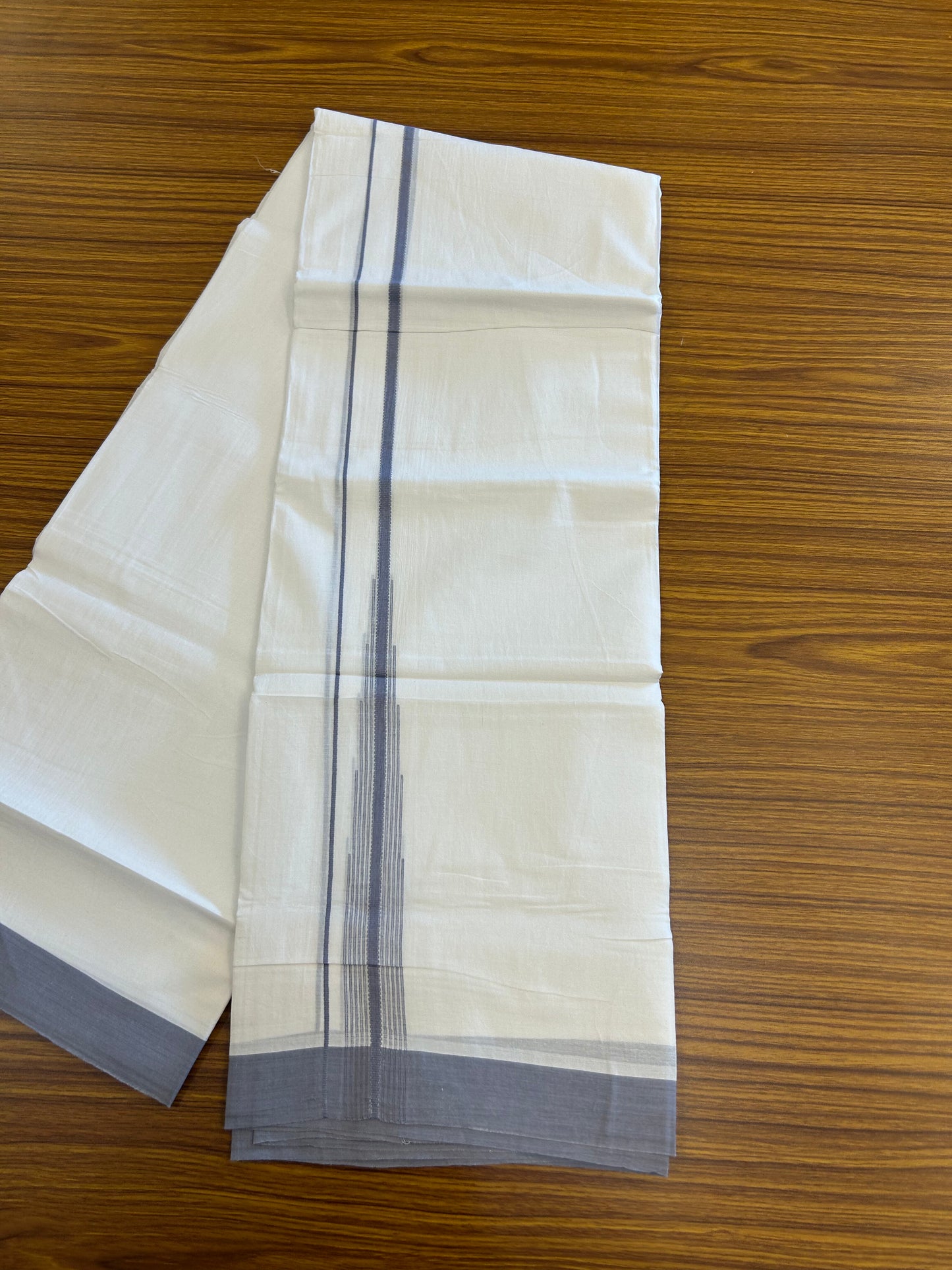 20% Discount ! Kaitharikada Balaramapuram 100% Pure Cotton Double Pure White Mundu/Dhoti - 100x80 - 1.25 inch Ash Blue Shaded Striped Chutty 3.90 mtr (8 muzham) - 74 KK5361 PMC