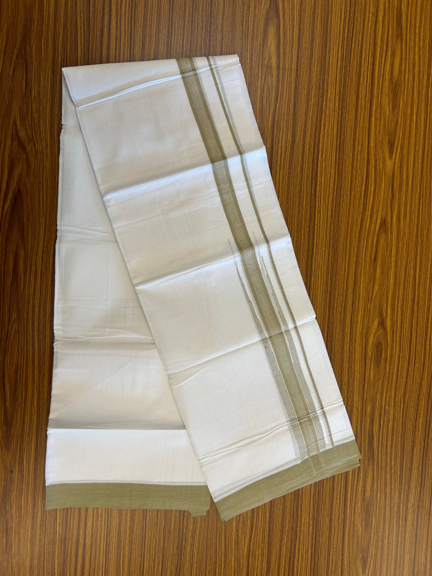 20% Discount ! Kaitharikada Balaramapuram 100% Pure Cotton Double Pure White Mundu/Dhoti - 100x80 - 1 inch Sand Brown Shaded Striped Chutty 3.90 mtr (8 muzham) - 72 KK5361 PMC