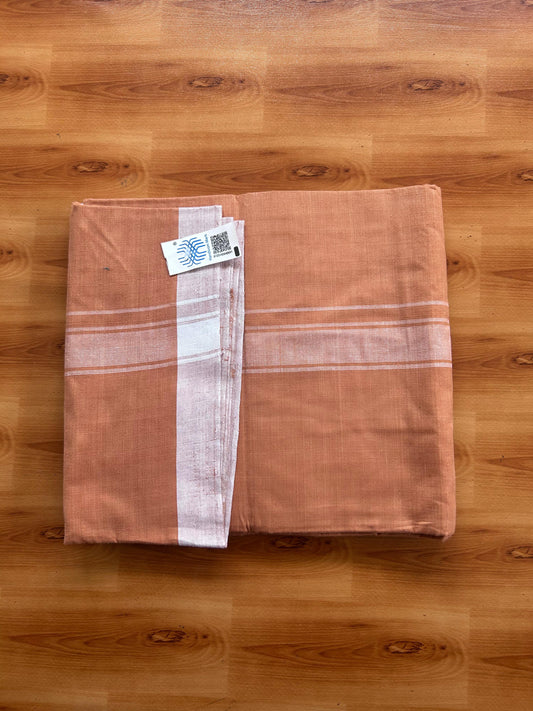 Kerala Handloom - Signature Kaitharikada - 100% Pure Cotton 2/60sx40s Thread - Single Mundu / Dhoti - 1.5 inch White Shaded Striped Kara with Kavi colour Body - 87 KK8080 KAL