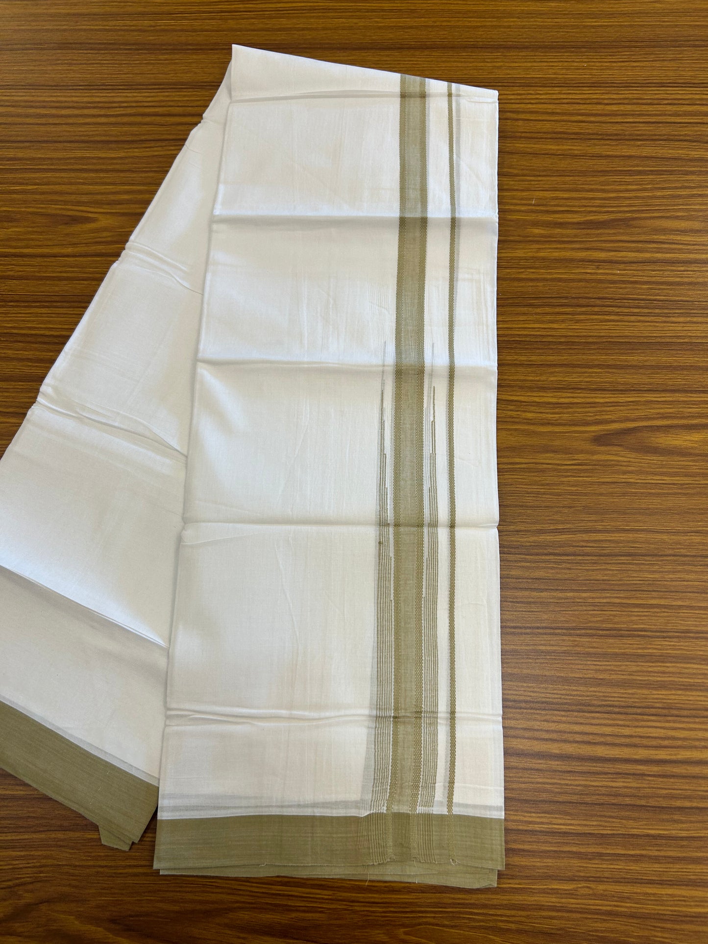 20% Discount ! Kaitharikada Balaramapuram 100% Pure Cotton Double Pure White Mundu/Dhoti - 100x80 - 1 inch Sand Brown Shaded Striped Chutty 3.90 mtr (8 muzham) - 72 KK5361 PMC