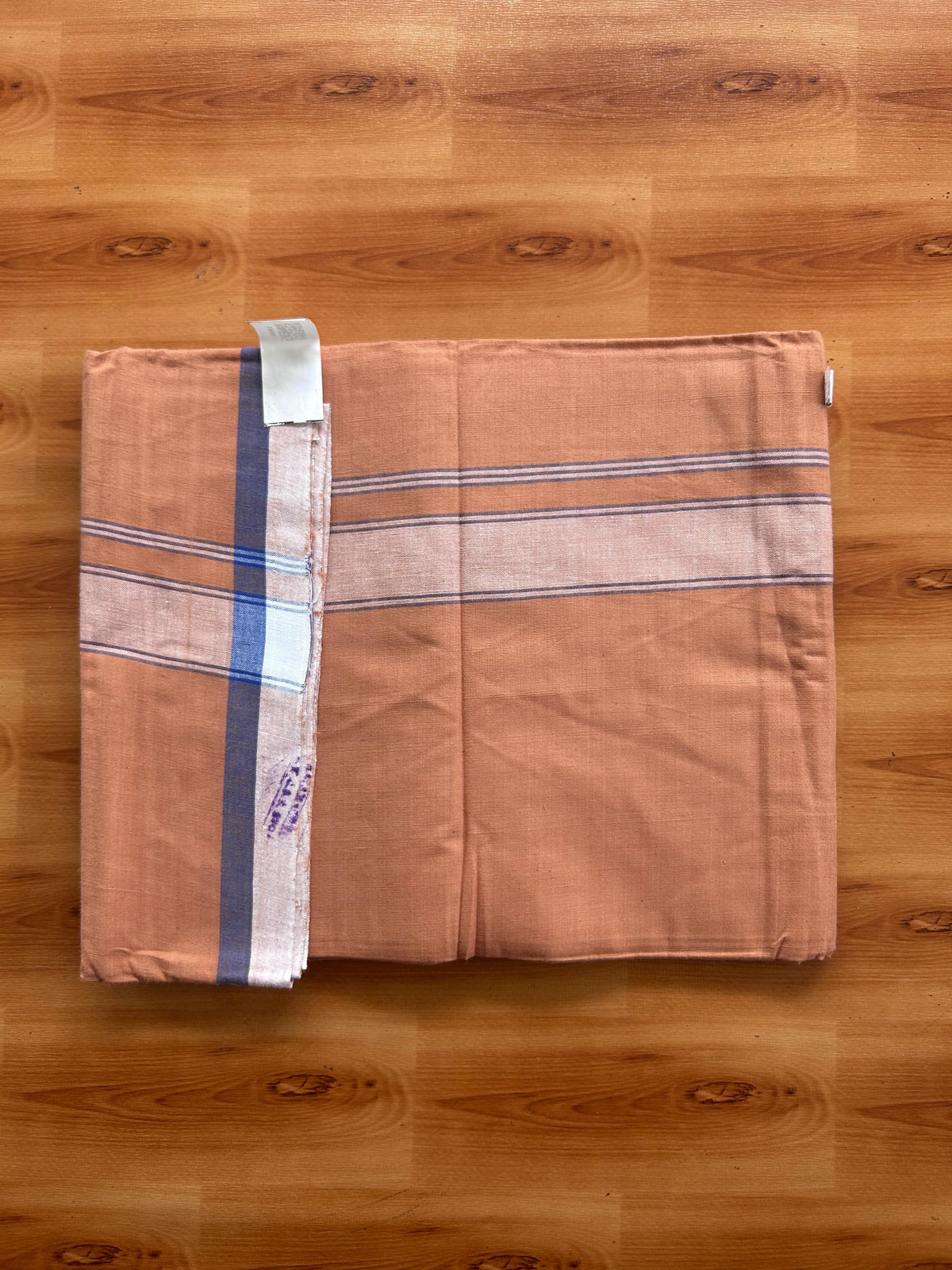 Kerala Handloom - Signature Kaitharikada - 100% Pure Cotton 2/60sx40s Thread - Single Mundu / Dhoti - 1.5 inch White & Blue Shaded Striped Kara with Kavi colour Body - 88 KK8080 KAL