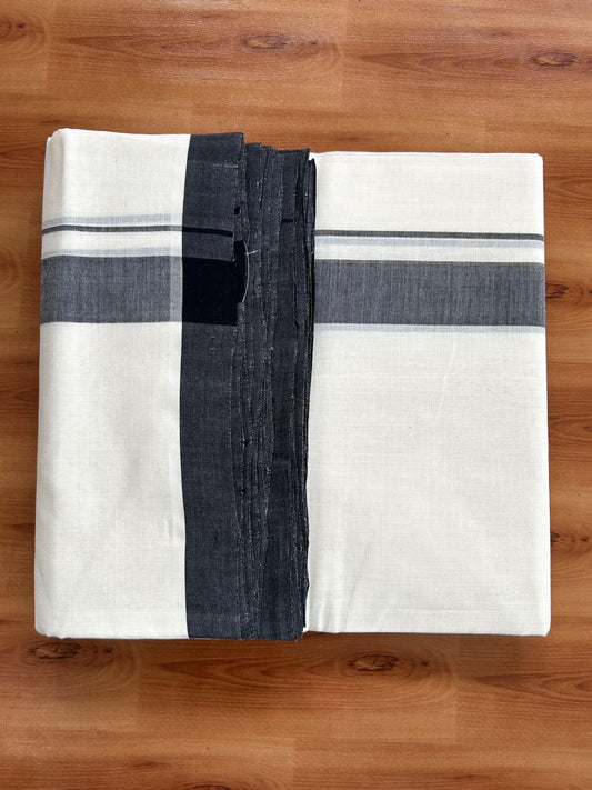 Double Off White (Unbleached) Mundu/Dhoti- 25% Discount! KaithariKada Handloom Millpaav - Kerala Handloom - Cotton - 80x90 - 1.25 inch Black Mulloth Kara 4 meter (8.5 Muzham) - 12 KK5396 RAM