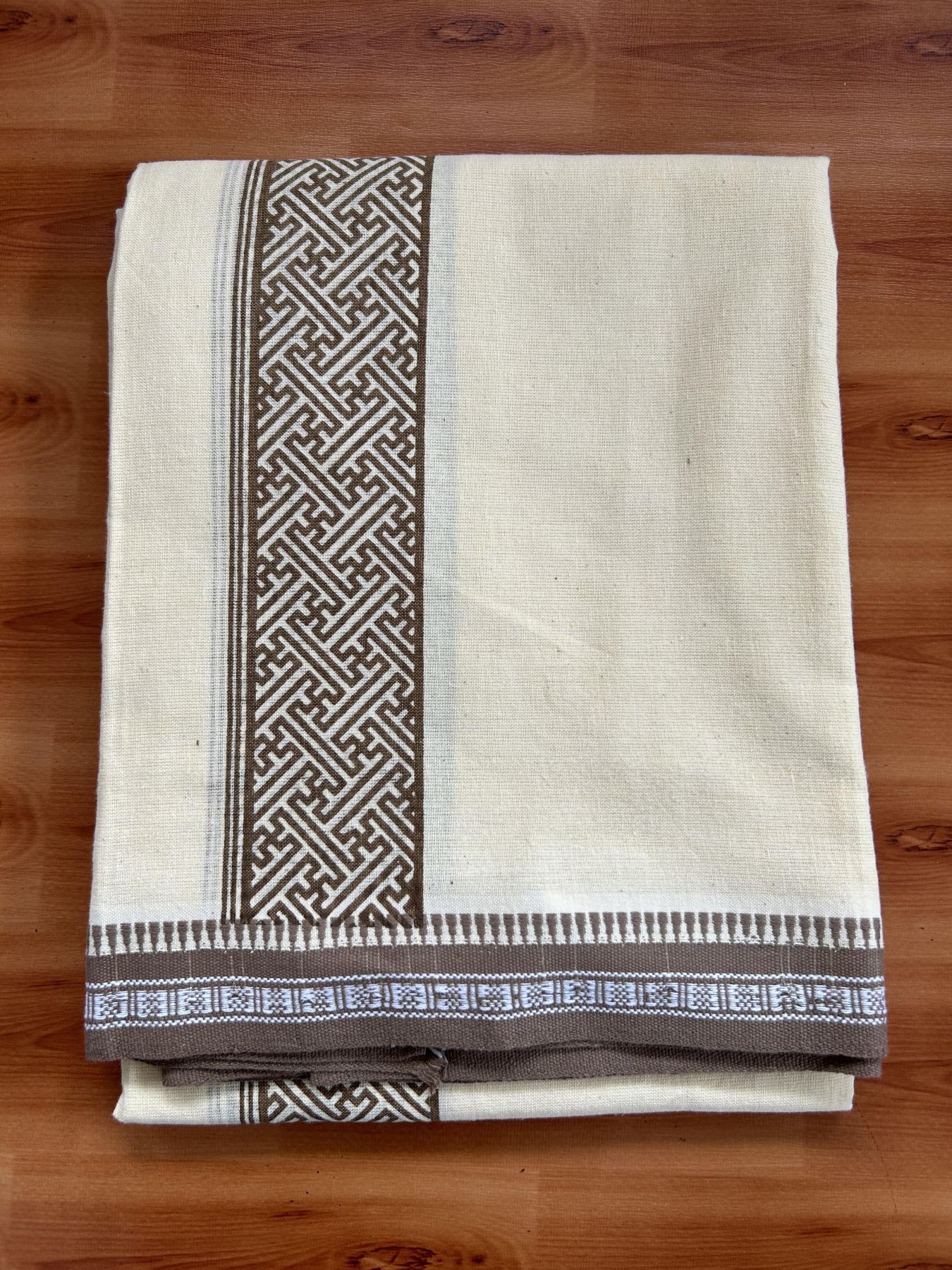 Kaitharikada - Single Kaily / Lungi -Mixed Cotton - 40s twisted - 2 inch Sand Brown Design Printed Kuppadam Kara With Light Yellow Colour Body (2 meter / 4 muzham) - 10 KK8056 AST