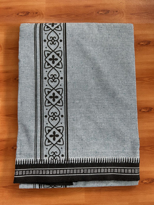 Kaitharikada - Single Kaily / Lungi -Mixed Cotton - 40s twisted - 2 inch Black Design Printed Kuppadam Kara With Peacock Blue Colour Body (2 meter / 4 muzham) - 5 KK8056 AST