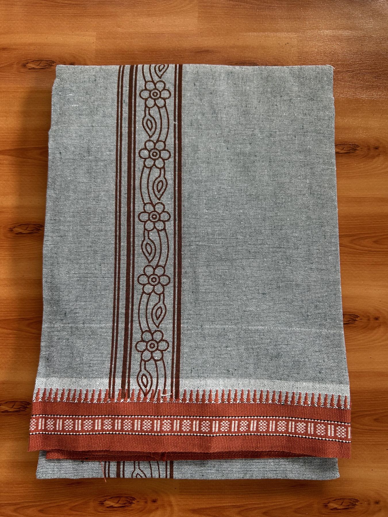 Kaitharikada - Single Kaily / Lungi -Mixed Cotton - 40s twisted - 2 inch Brick Red Design Printed Kuppadam Kara With Peacock Blue Colour Body (2 meter / 4 muzham) - 1 KK8056 AST