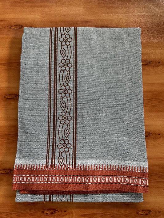 Kaitharikada - Single Kaily / Lungi -Mixed Cotton - 40s twisted - 2 inch Brick Red Design Printed Kuppadam Kara With Peacock Blue Colour Body (2 meter / 4 muzham) - 1 KK8056 AST