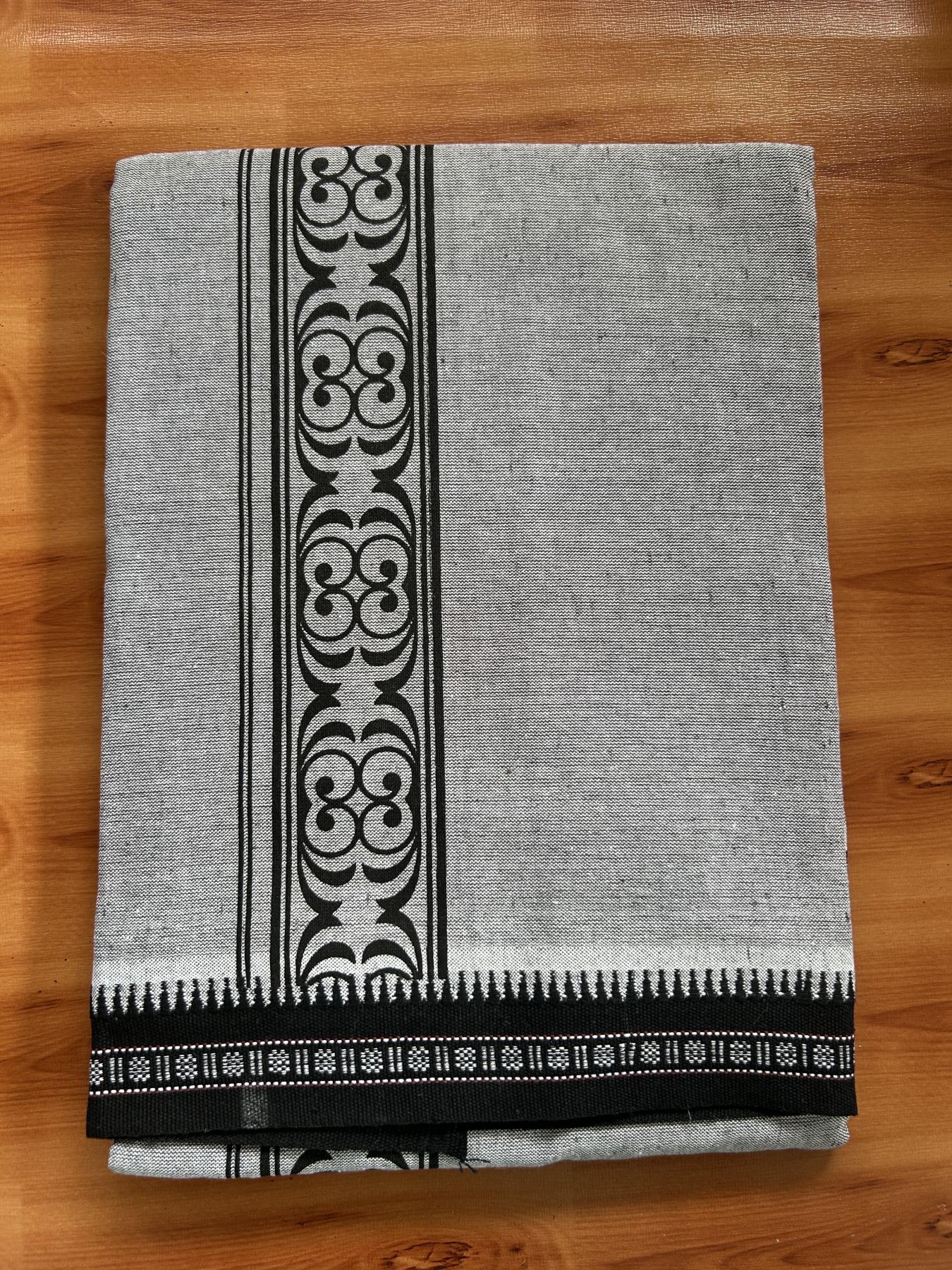 Kaitharikada - Single Kaily / Lungi -Mixed Cotton - 40s twisted - 2 inch Black Design Printed Kuppadam Kara With Grey Colour Body (2 meter / 4 muzham) -2 KK8056 AST