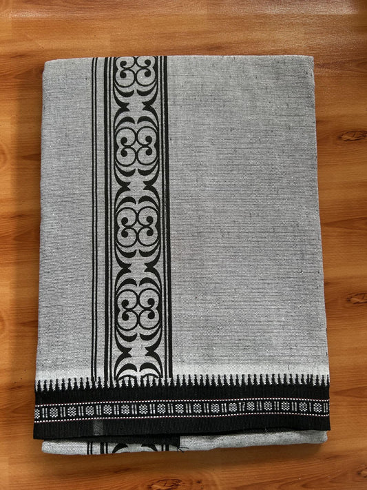 Kaitharikada - Single Kaily / Lungi -Mixed Cotton - 40s twisted - 2 inch Black Design Printed Kuppadam Kara With Grey Colour Body (2 meter / 4 muzham) -2 KK8056 AST