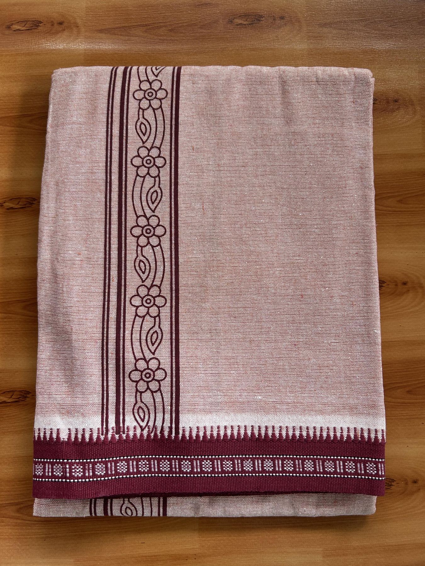 Kaitharikada - Single Kaily / Lungi -Mixed Cotton - 40s twisted - 2 inch Maroon Design Printed Kuppadam Kara With Peach Colour Body (2 meter / 4 muzham) -3 KK8056 AST