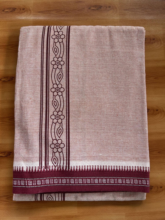 Kaitharikada - Single Kaily / Lungi -Mixed Cotton - 40s twisted - 2 inch Maroon Design Printed Kuppadam Kara With Peach Colour Body (2 meter / 4 muzham) -3 KK8056 AST