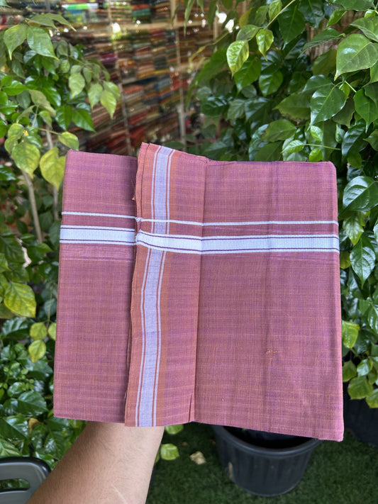 Kerala Handloom Single Hallmarked - 10% Discount !! KaithariKada 100% Pure Cotton - Mundu/Dhoti Purple Brown Body - 1.5 cm Purple & White stripes Kara - (2 meter / 4 muzham) - 42 KK8048 ELA
