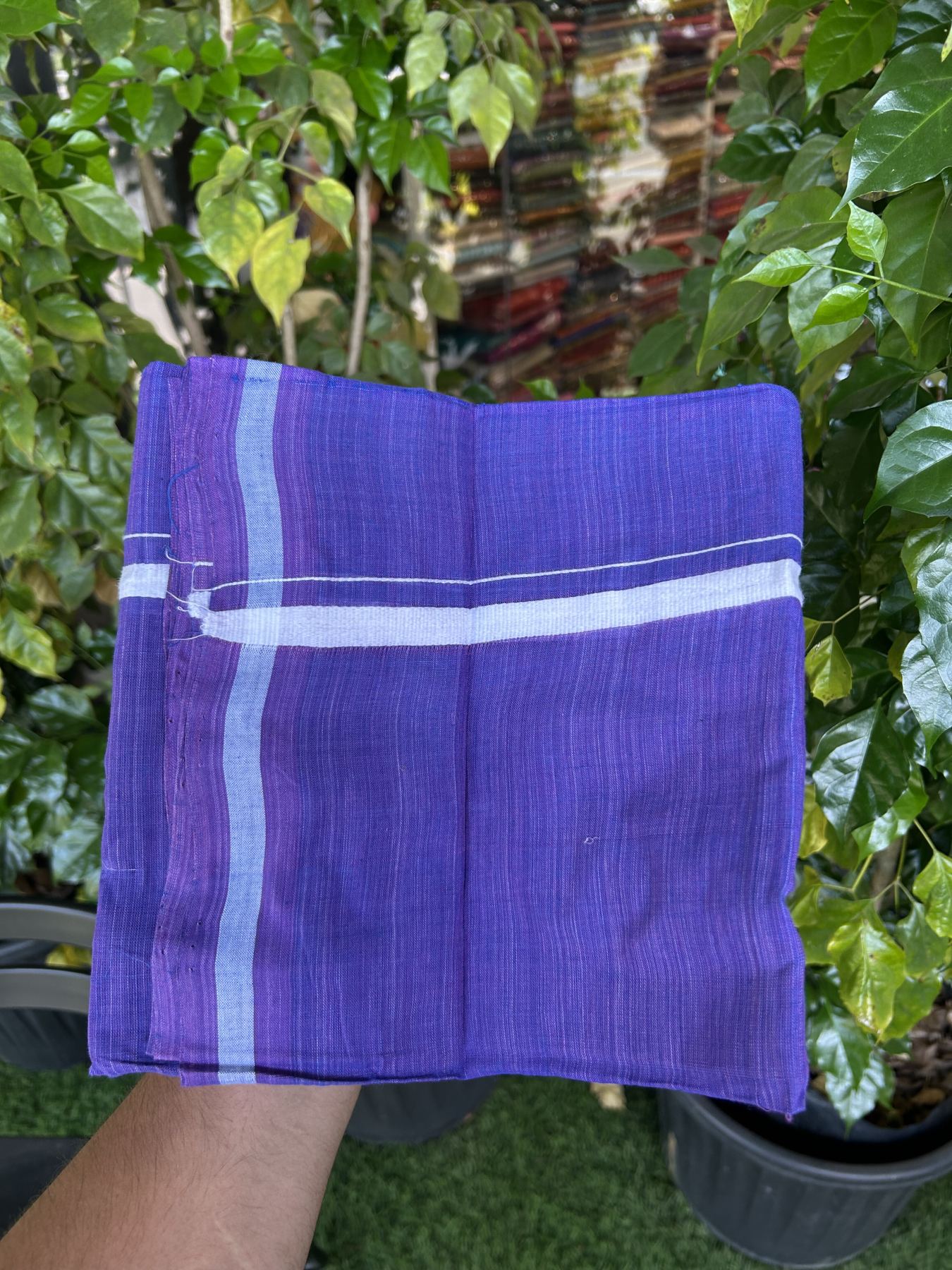 Kerala Handloom Single Hallmarked - 10% Discount !! KaithariKada 100% Pure Cotton - Mundu/Dhoti Violet Body - 1.5 cm White Kara - (2 meter / 4 muzham) - 36 KK8048 ELA