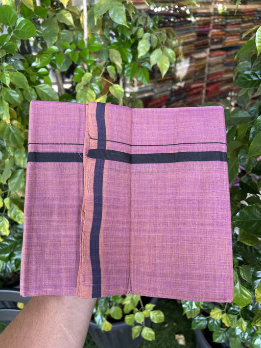 Kerala Handloom Single Hallmarked - 10% Discount !! KaithariKada 100% Pure Cotton - Mundu/Dhoti Purple Brown Body - 1.5 cm Black Kara - (2 meter / 4 muzham) - 43 KK8048 ELA