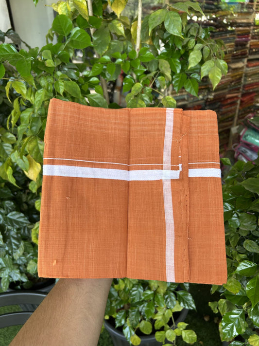 Kerala Handloom Single Hallmarked - 10% Discount !! KaithariKada 100% Pure Cotton - Mundu/Dhoti Burnt Orange Body - 1.5 cm White Kara - (2 meter / 4 muzham) - 40 KK8048 ELA