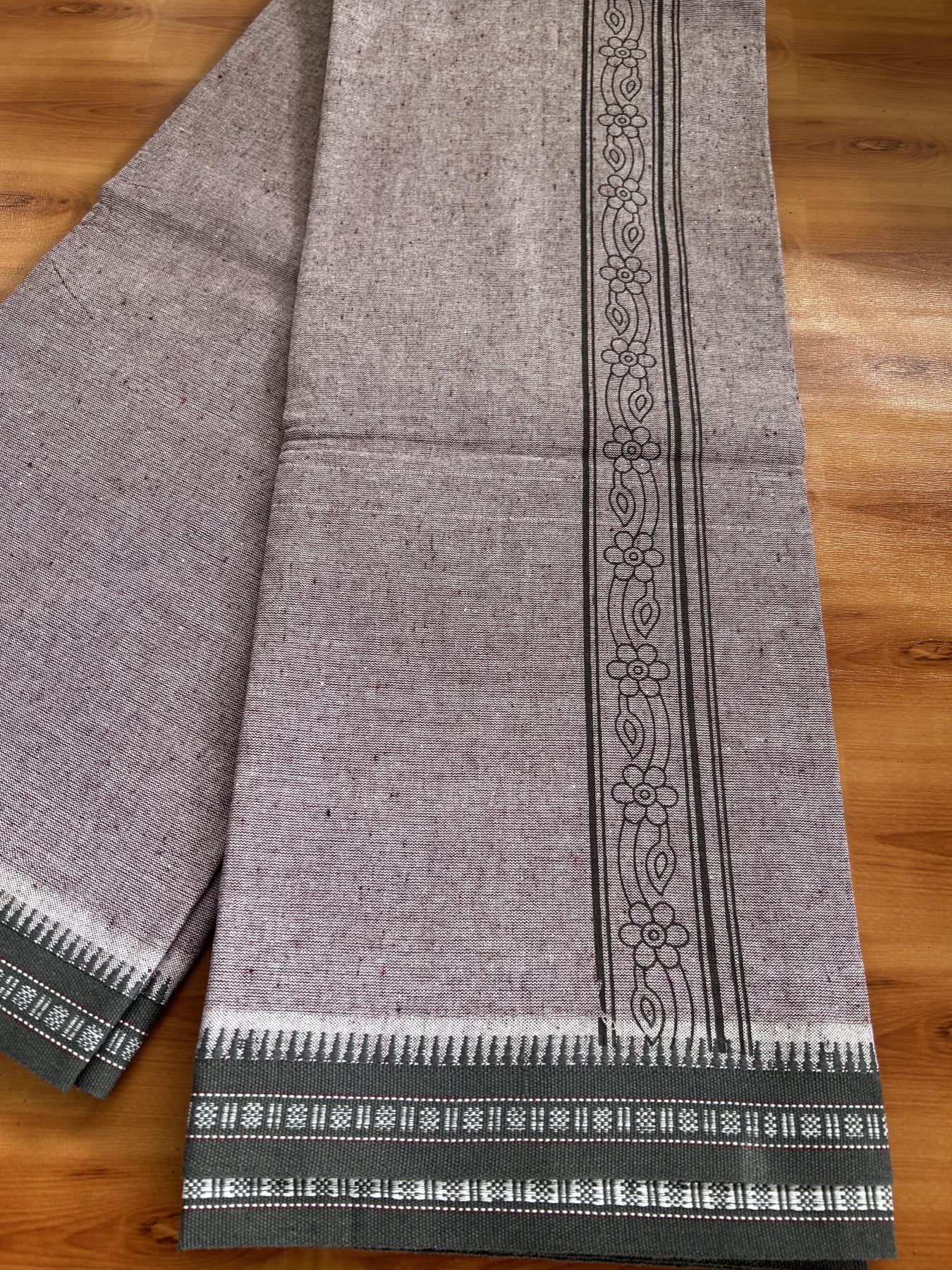 Kaitharikada - Single Kaily / Lungi -Mixed Cotton - 40s twisted - 2 inch Ash Black Design Printed Kuppadam Kara With Greyish Purple Colour Body (2 meter / 4 muzham) - 4 KK8056 AST