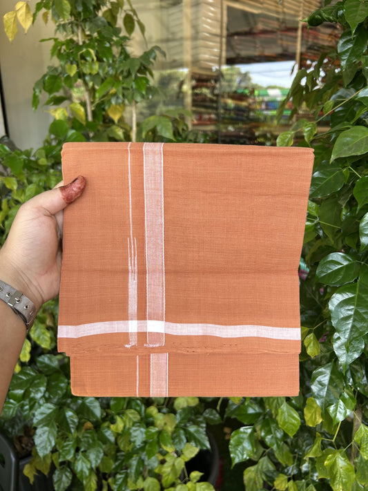 Kerala Handloom Single Hallmarked - 10% Discount !! KaithariKada 100% Pure Cotton - Mundu/Dhoti 2 cm Puliyilakkara White Chutty Kara with Kavi colour Body - (2 meter / 4 muzham) - 3 KK8048 ELA