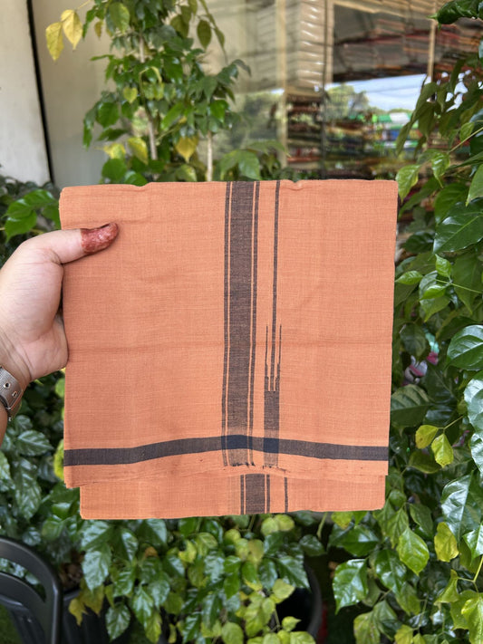 Kerala Handloom Single Hallmarked - 10% Discount !! KaithariKada 100% Pure Cotton - Mundu/Dhoti 2.5 cm Puliyilakkara Black Chutty Kara with Kavi colour Body - (2 meter / 4 muzham) - 2 KK8048 ELA