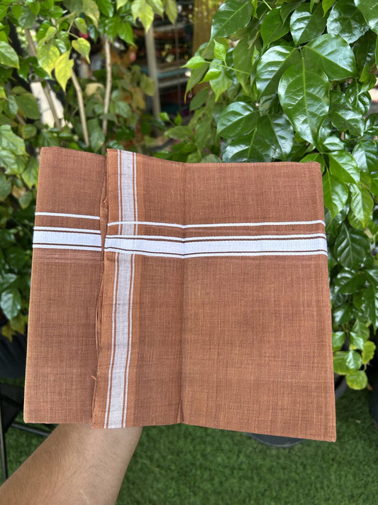 Kerala Handloom Single Hallmarked - 10% Discount !! KaithariKada 100% Pure Cotton - Mundu/Dhoti 1.5 cm White Kara with Dark Kavi colour Body - (2 meter / 4 muzham) - 1 KK8048 ELA