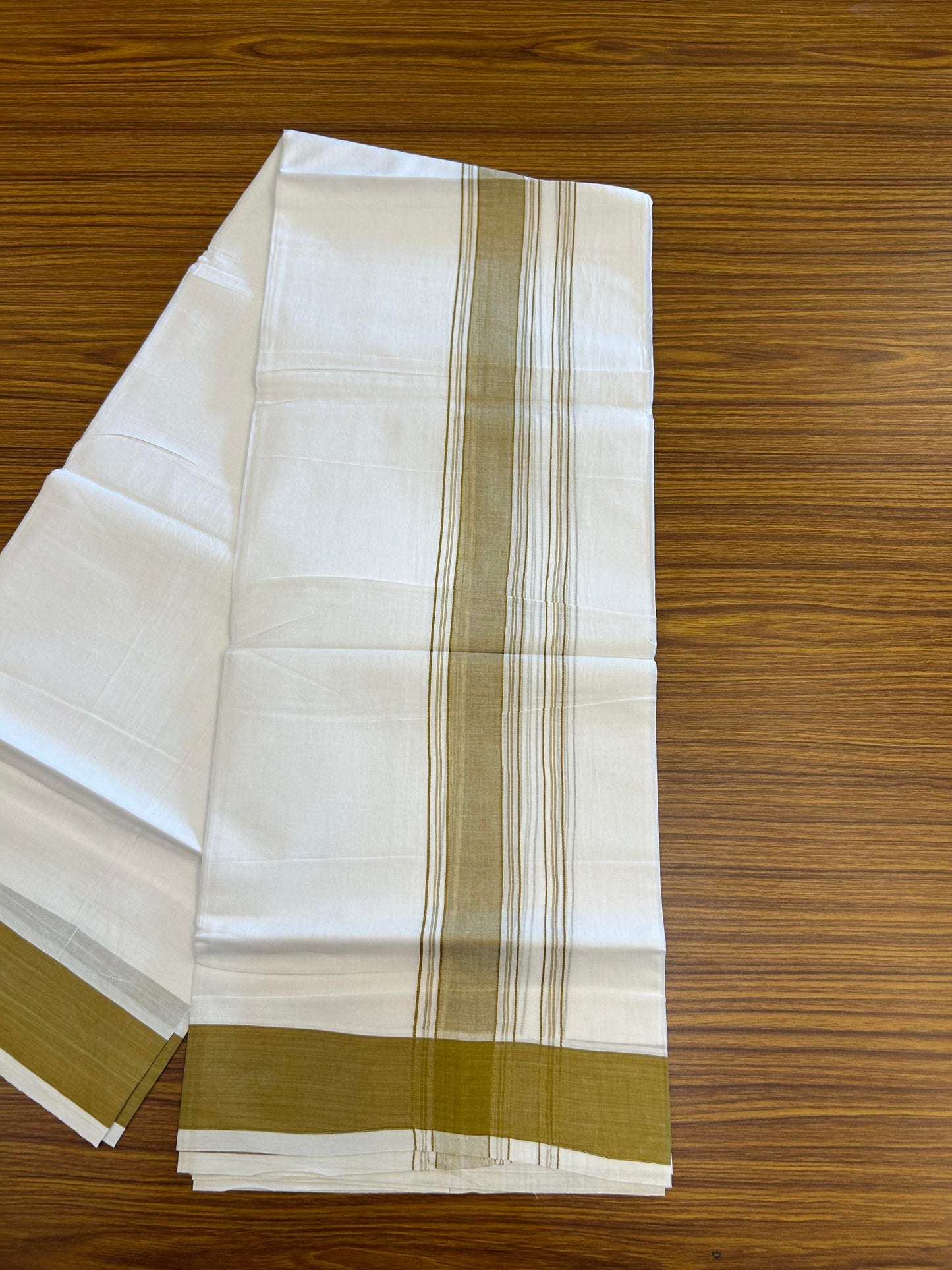 20% Discount!!! KaithariKada Balaramapuram 100% Cotton Double Pure White Mundu/Dhoti - 100X80 - 1.75 Inch Sand Brown Shaded Stripes kara - 3.90 Mtr (8 Muzham) - 42 KK5361 PMC