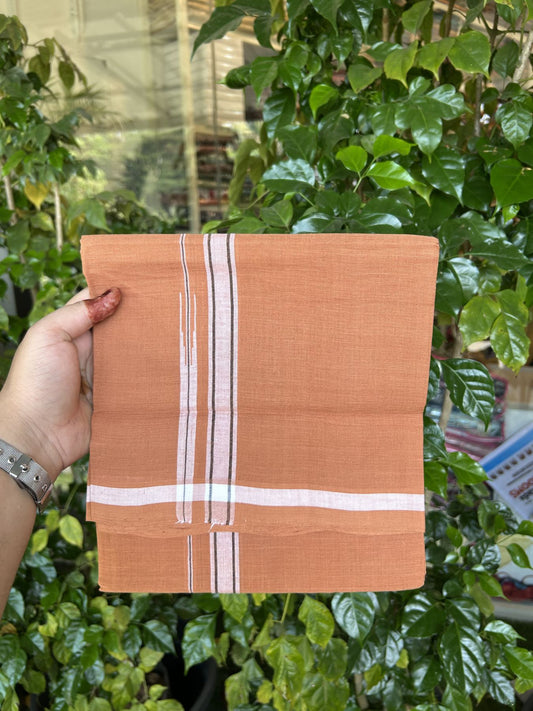 Kerala Handloom Single Hallmarked - 10% Discount !! KaithariKada 100% Pure Cotton - Mundu/Dhoti 2 cm Puliyilakkara Black & White Shaded Chutty Kara with Kavi colour Body - (2 meter / 4 muzham) - 10 KK8048 ELA