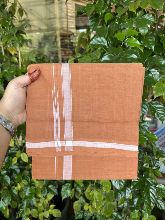 Kerala Handloom Single Hallmarked - 10% Discount !! KaithariKada 100% Pure Cotton - Mundu/Dhoti 2 cm Puliyilakkara White Shaded Chutty Kara with Kavi colour Body - (2 meter / 4 muzham) - 7 KK8048 ELA