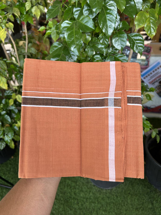 Kerala Handloom Single Hallmarked - 10% Discount !! KaithariKada 100% Pure Cotton - Mundu/Dhoti 2 cm Black & White Shaded Kara with Kavi colour Body - (2 meter / 4 muzham) - 12 KK8048 ELA