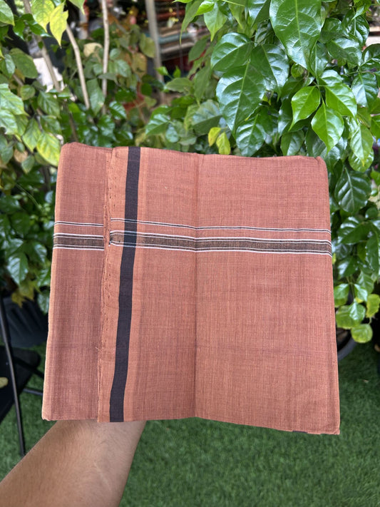 Kerala Handloom Single Hallmarked - 10% Discount !! KaithariKada 100% Pure Cotton - Mundu/Dhoti 1 cm White & Black Shaded Chutty Kara with Kavi colour Body - (2 meter / 4 muzham) - 21 KK8048 ELA