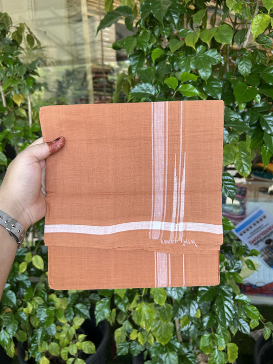 Kerala Handloom Single Hallmarked - 10% Discount !! KaithariKada 100% Pure Cotton - Mundu/Dhoti 2 cm Puliyilakkara White Shaded Chutty Kara with Kavi colour Body - (2 meter / 4 muzham) - 20 KK8048 ELA