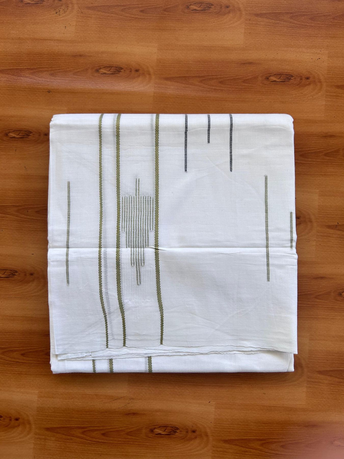 Pure White Double Mundu/Dothi - 20% Discount ! Kaitharikada Balaramapuram 100% Cotton - 100x80 - Multi Colour Stripes Jacquard Design Kara 3.80 mtr (8 muzham) - 14 KK5516 THI
