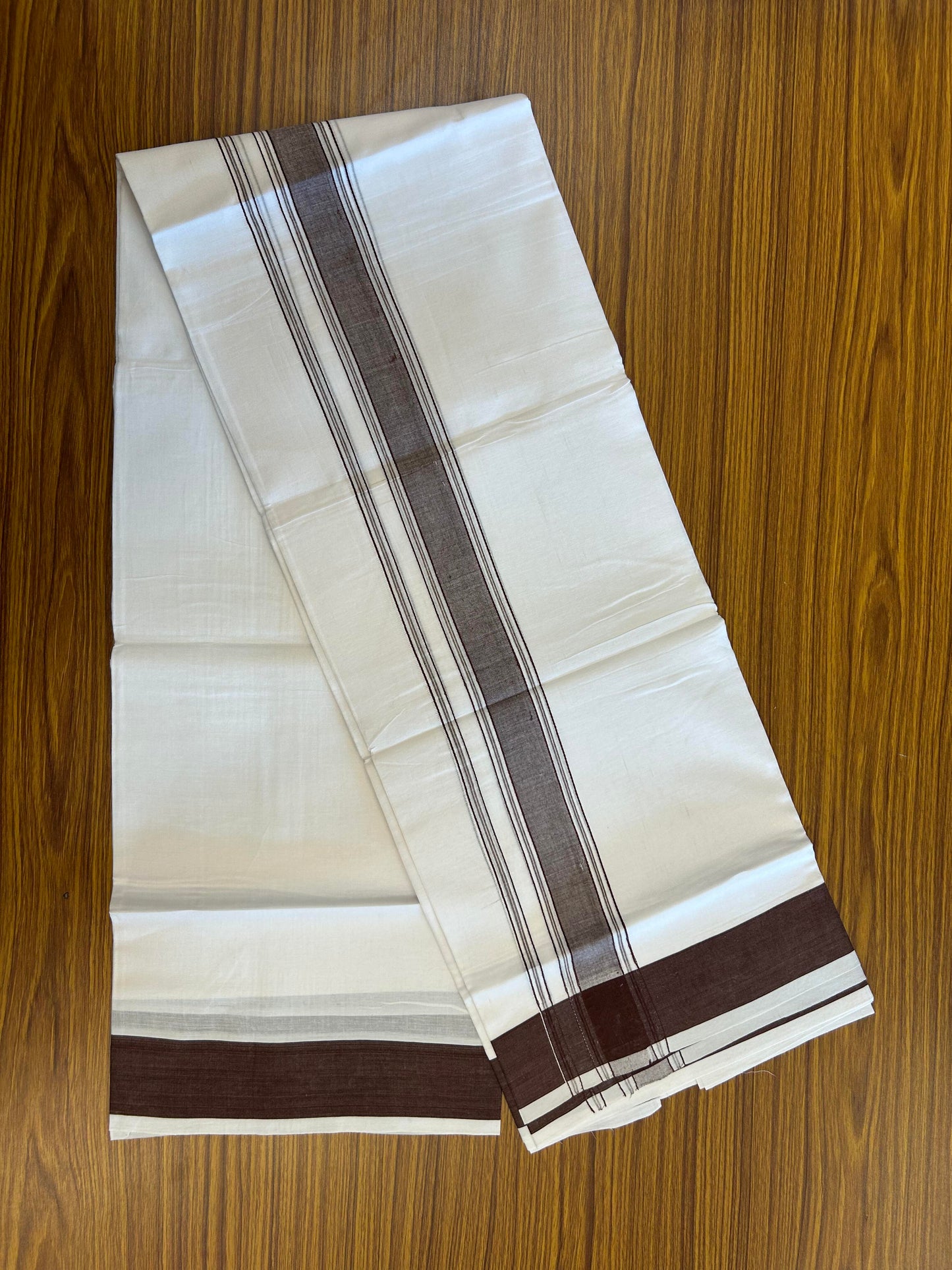 20% Discount!!! KaithariKada Balaramapuram 100% Cotton Double Pure White Mundu/Dhoti - 100X80 - 1.75 Inch Brown Shaded Stripes kara - 3.90 Mtr (8 Muzham) - 40 KK5361 PMC
