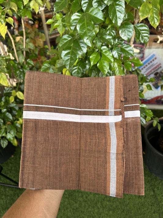 Kerala Handloom Single Hallmarked - 10% Discount !! KaithariKada 100% Pure Cotton - Mundu/Dhoti Black & Brown Body - 1.5 cm white Kara - (2 meter / 4 muzham) - 56 KK8048 ELA