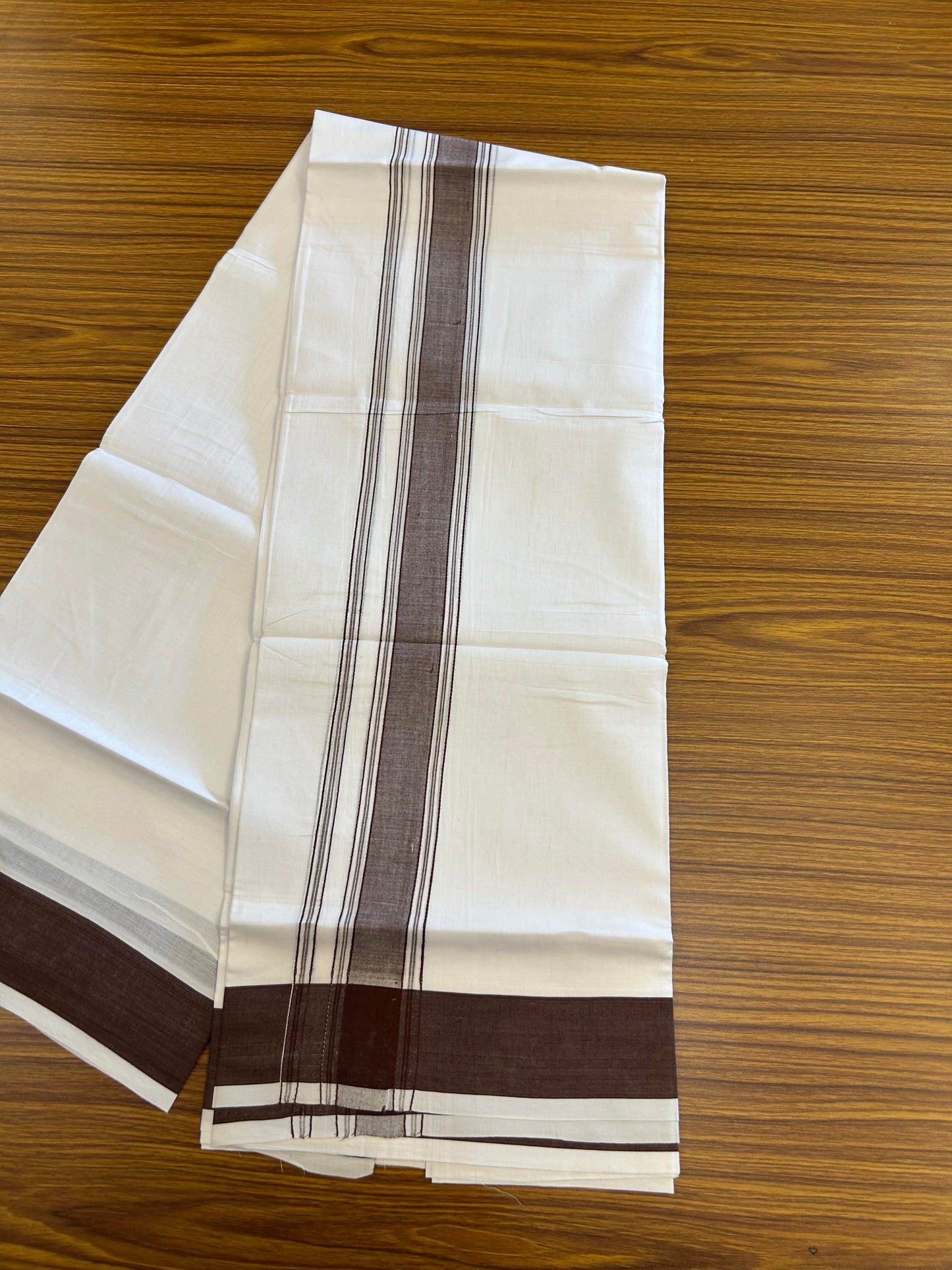 20% Discount!!! KaithariKada Balaramapuram 100% Cotton Double Pure White Mundu/Dhoti - 100X80 - 1.75 Inch Brown Shaded Stripes kara - 3.90 Mtr (8 Muzham) - 40 KK5361 PMC