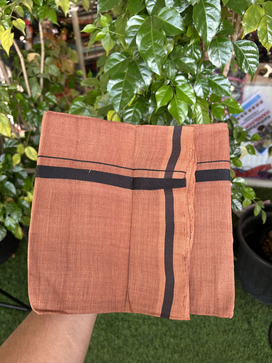 Kerala Handloom Single Hallmarked - 10% Discount !! KaithariKada 100% Pure Cotton - Mundu/Dhoti 1.5 cm Black Kara with Kavi colour Body - (2 meter / 4 muzham) - 28 KK8048 ELA